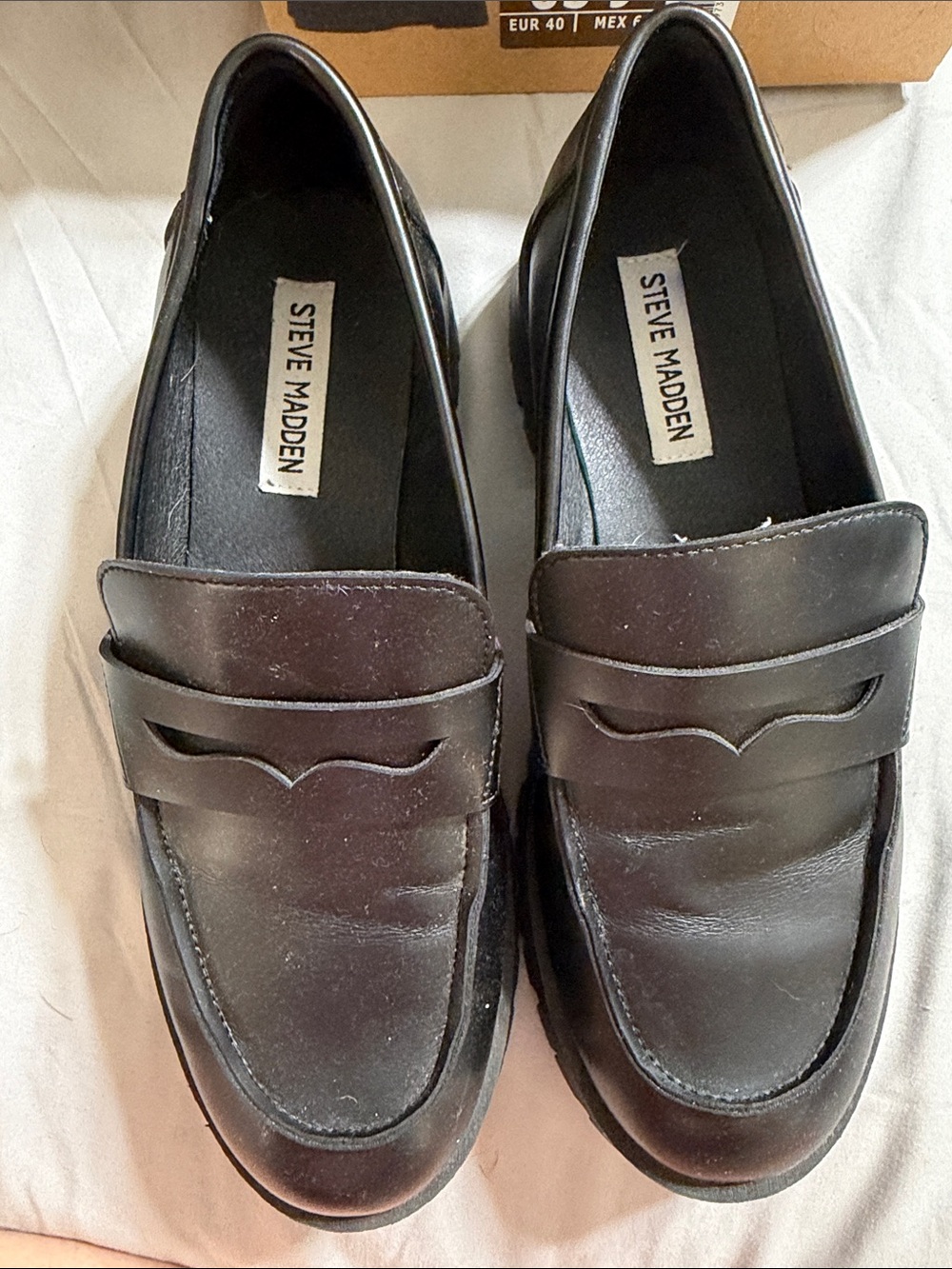 Steve Madden Black Leather Slip-On Penny Loafers